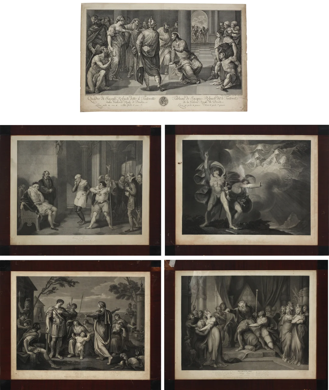 Shakespeare, William — Fire kobberstikk med motiver fra Shakespeare. — Gjenstand/Kart, prospekter, brev, eldre foto — Blomqvist
