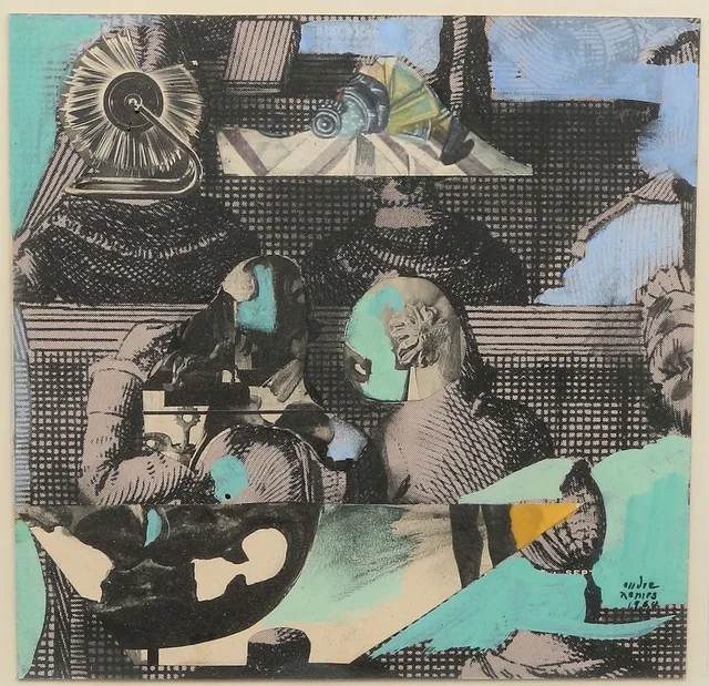 ENDRE NEMES. collage och tempera, "Har vi inte träffats förut?", signerad och daterad 1968.