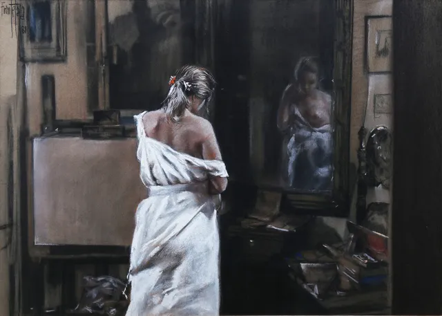 JOSÉ FUENTETAJA FERRERO. Gril in front of a mirror.