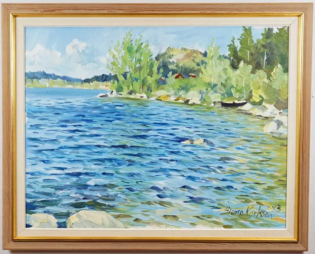 BRUNO KARLSSON. oljemålning "Sommarsjö från Hälsingland", signerad och daterad -73.