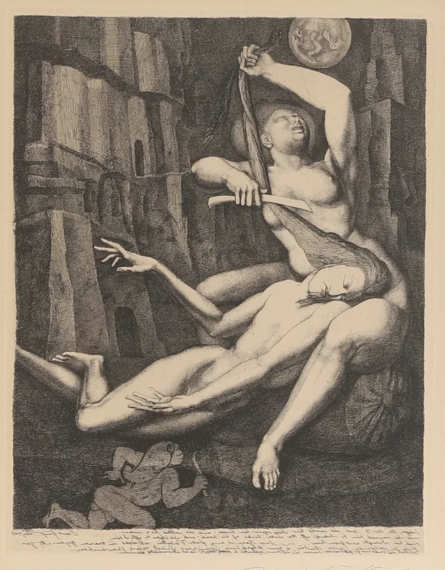 ERNST FUCHS. Etsning, "Samson och Delilah", signerad.