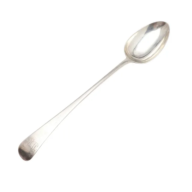 A GEORGE III SILVER BASTING OR SERVING SPOON.