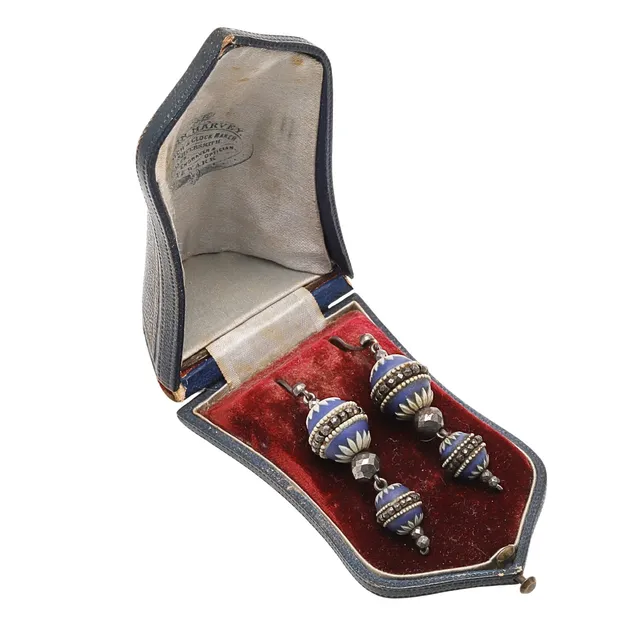 A RARE PAIR OF JASPER WARE AND CUT STEEL EARRINGS, CIRCA 1780.