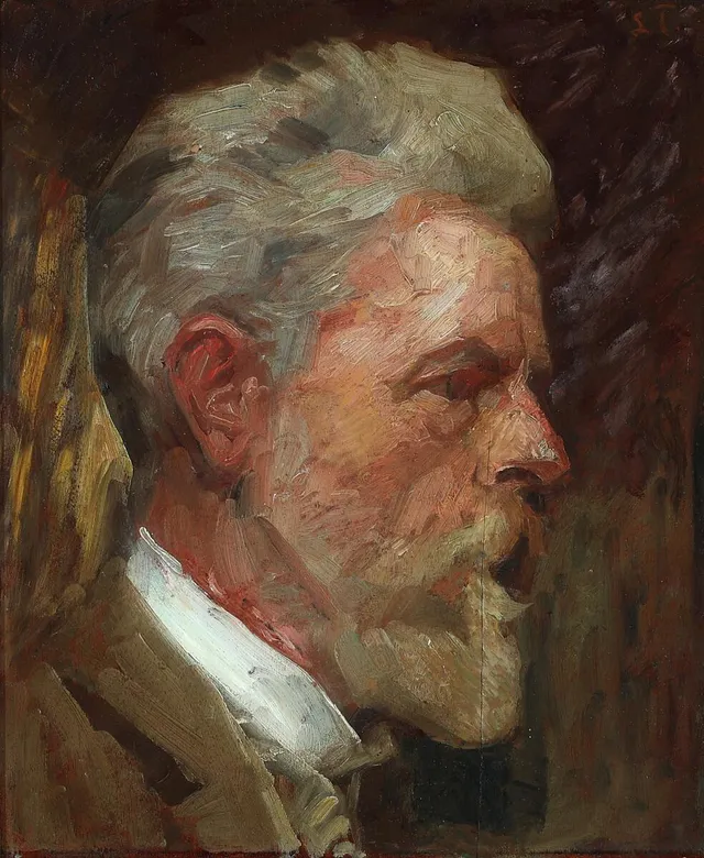 The artist's self-portrait. Signed L. T. Oil on panel laid on panel. 33×27 cm.