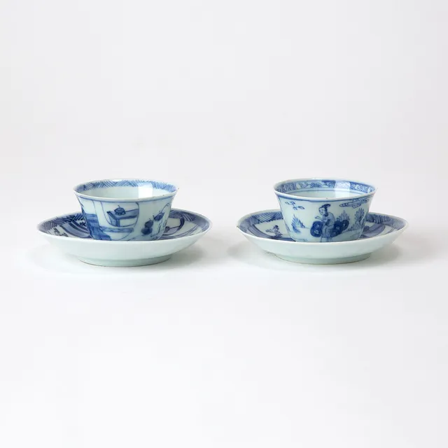KOPPAR MED FAT, 2 st, porslin, Kina, 1700-tal.