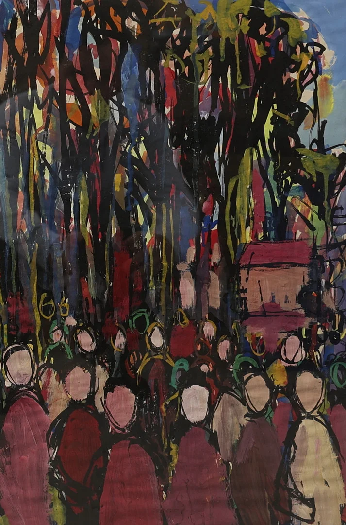 OIDENTIFIERAD KONSTNÄR. Miljö med figurer, guache, signerad, 1900-tal. — Paintings — Gomér & Andersson Nyköping