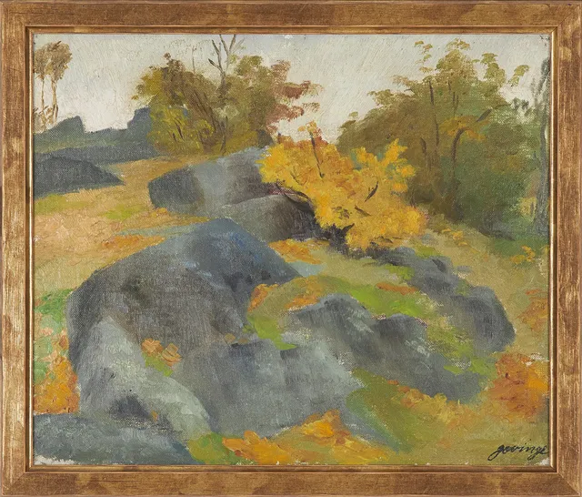 TORSTEN JOVINGE (1898-1936), Sten i skog, olja på pannå, signerad.