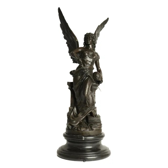 'Nike', patinated bronze figure, mid-19th century. Mounted on a black marble base.