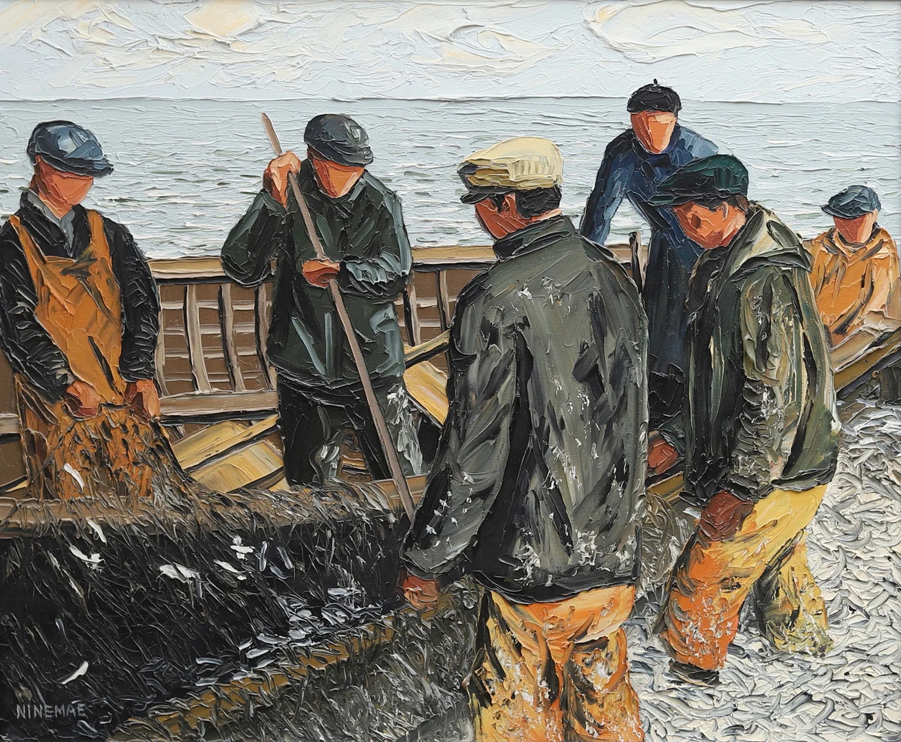 BORIS NINEMAE. "Nöjda och belåtna", olja på duk, signerad. — Paintings — Garpenhus Auktioner