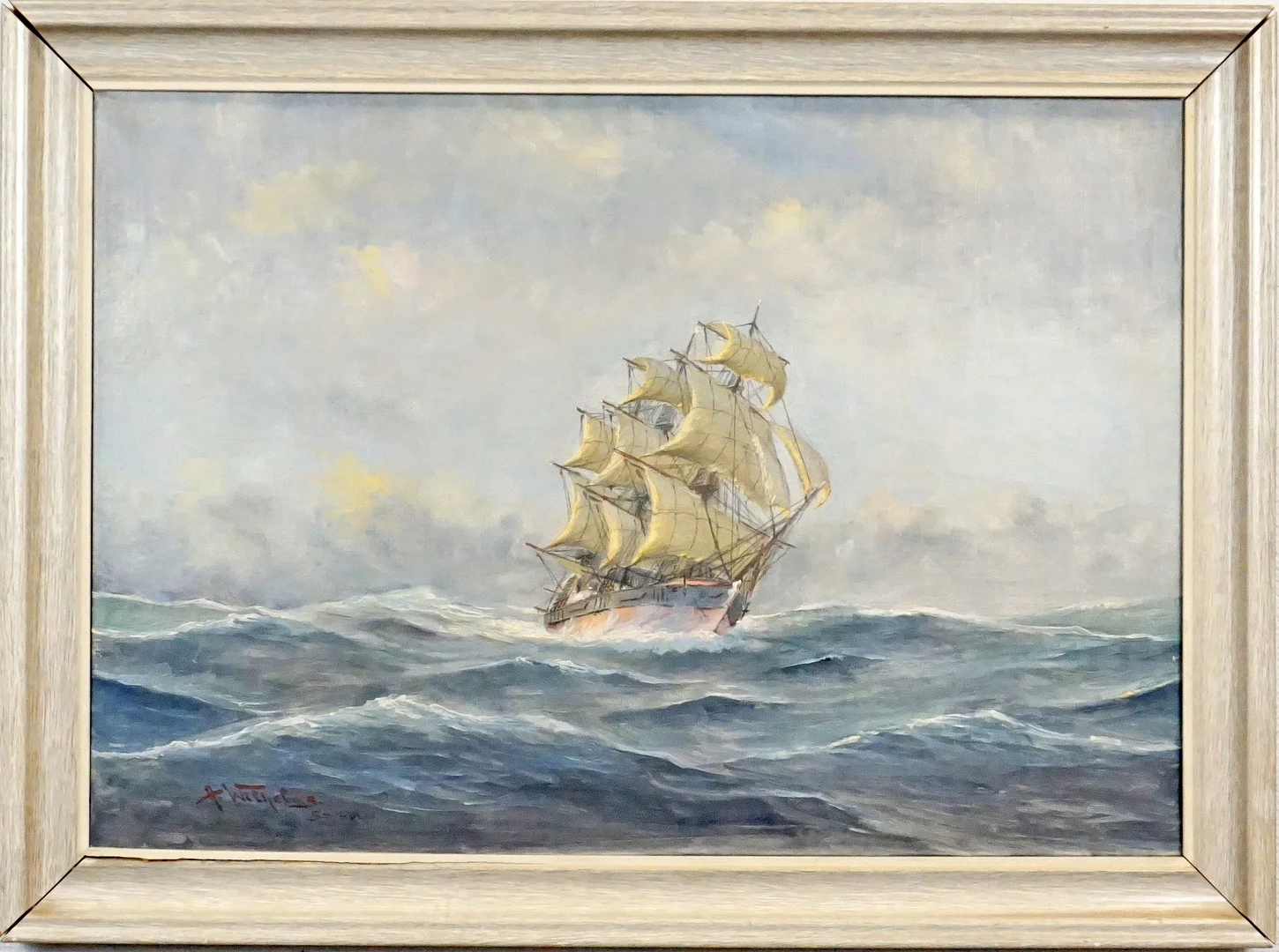 ALEXANDER WILHELMS (Finland, 1886-1972), olja på duk, Segelfartyg, signerad A. Wilhelms St-holm. — Paintings — Roslagens Auktionsverk