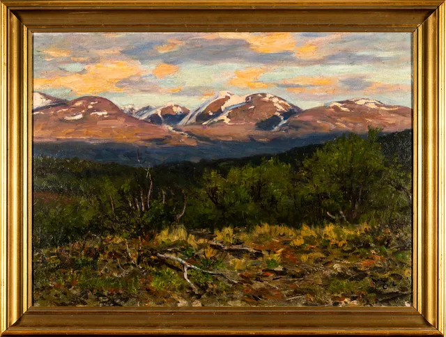 JOHAN TIRÉN. Olja på pannå, Landskapsmotiv Abisko, Signerad, Daterad enligt uppgift 1911.