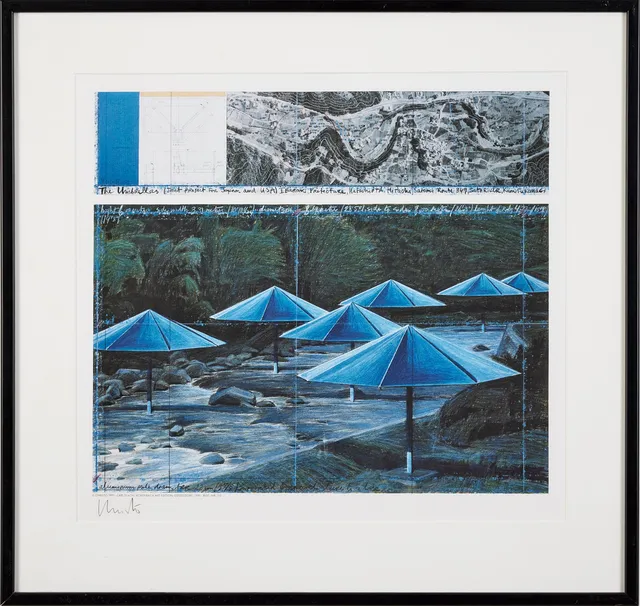 CHRISTO & JEANNE-CLAUDE. The Umbrellas, färgoffset, 38 x 42,5 cm.