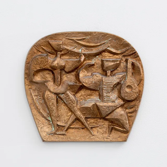 STIG BLOMBERG. "Harlekin och Colombine" relief i brons, signerad S. Blomberg, gjutarmärkt H. Bergman 301.