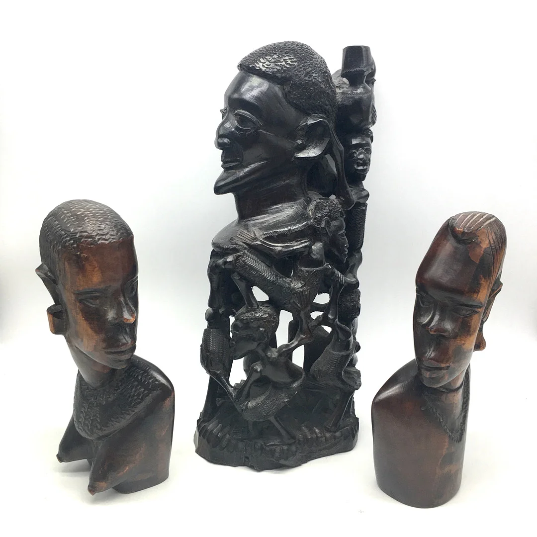 VINTAGE HOLZSKULPTUREN - MAASAI STAMM + MAKONDE - KENIA/TANZANIA - HANDGESCHNITZT, HOLZ. — Sculptures & Bronzes — Kunst- und Auktionshaus Kleinhenz