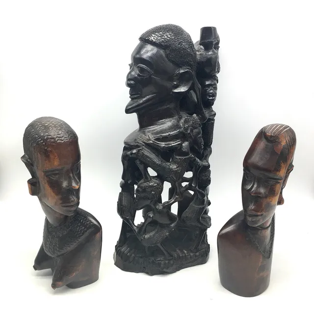 VINTAGE HOLZSKULPTUREN - MAASAI STAMM + MAKONDE - KENIA/TANZANIA - HANDGESCHNITZT, HOLZ.