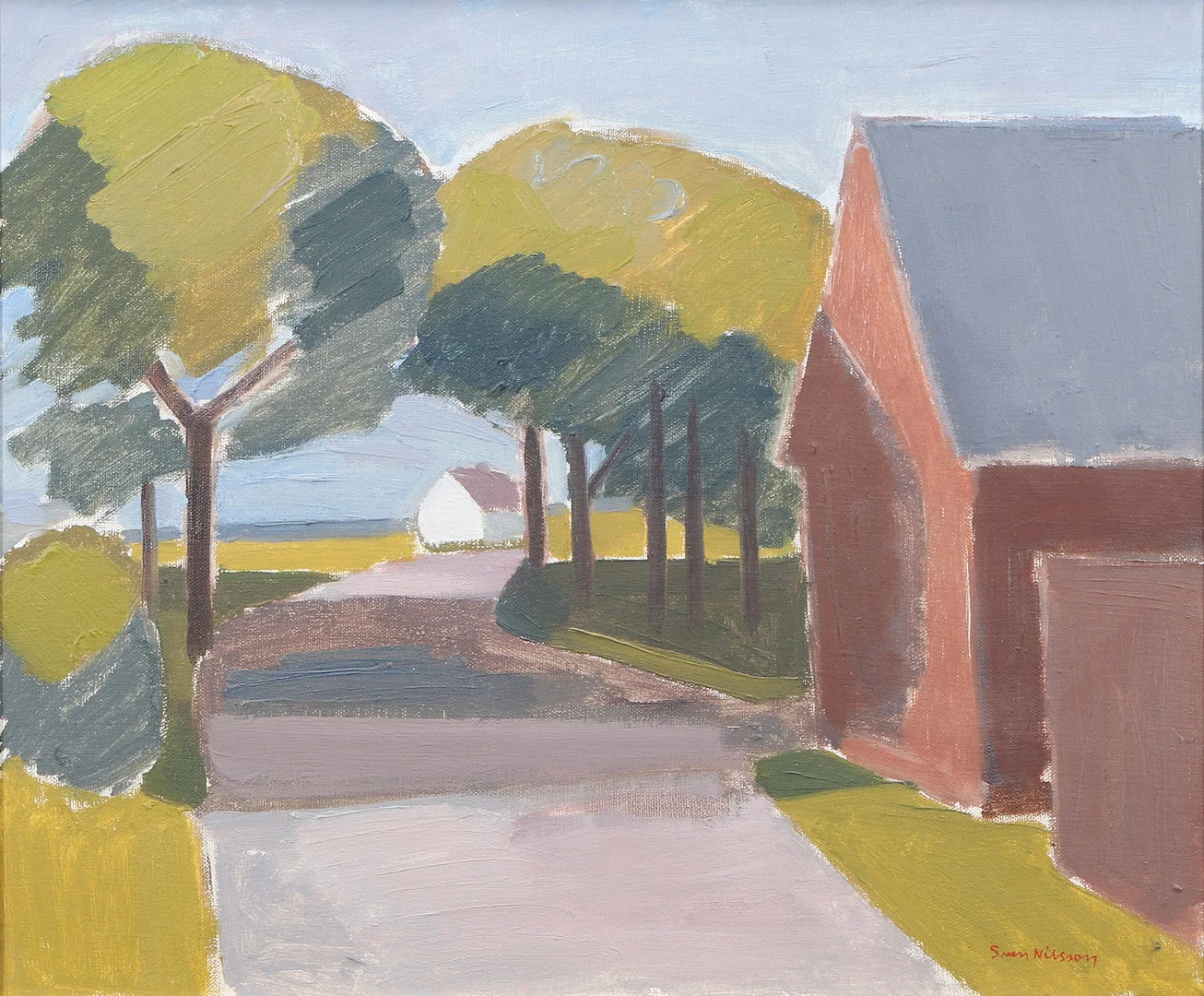 SVEN NILSSON. Oljemålning på duk. "Väg vid Ljungbyholm". Signerad. — Paintings — Skånes Auktionsverk