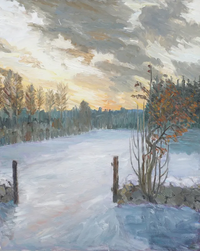 KNUT MÅSÖ. "Aftonglöd", olja på duk, signerad.