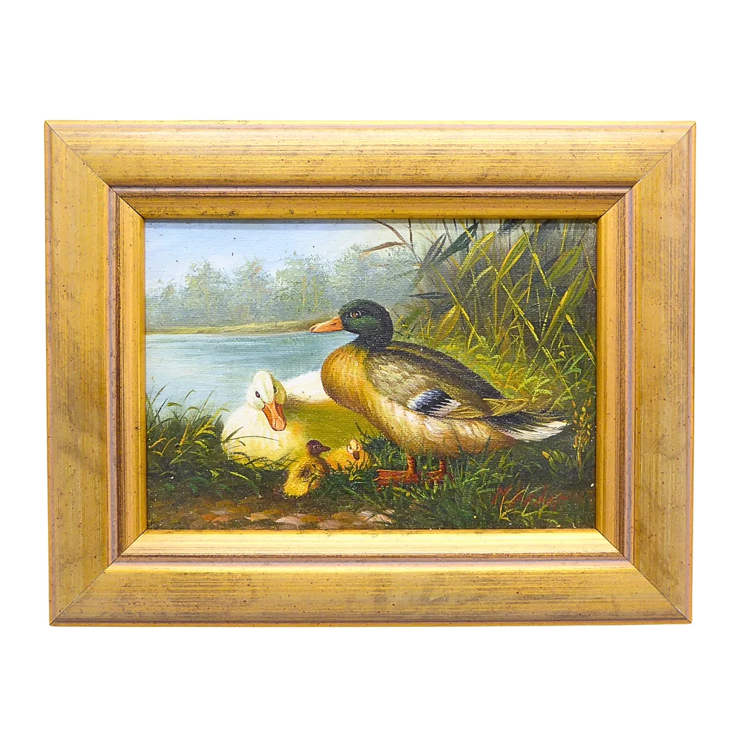 ÖLGEMÄLDE, "ENTENFAMILIE AM SEEUFER", SIGNIERT. — Paintings — Auktionshaus Stuber's Hammerschlag