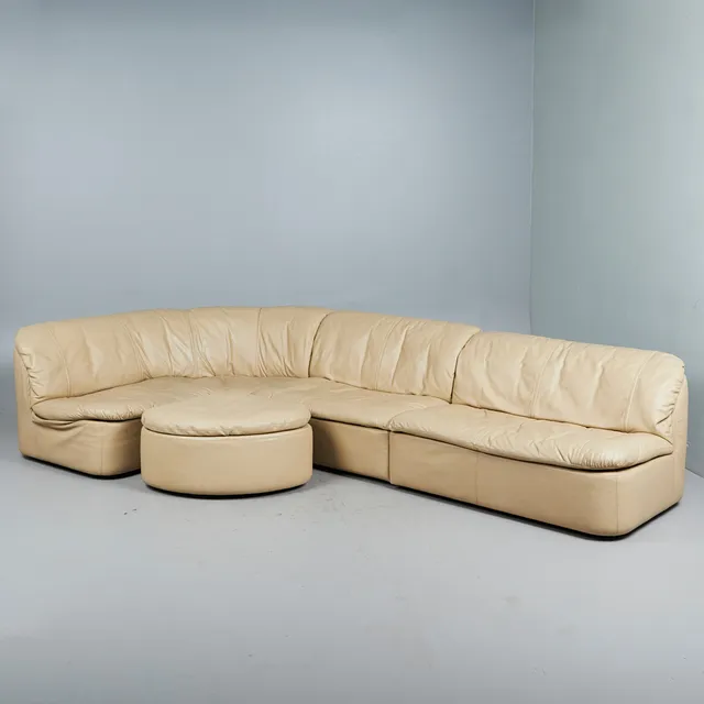 Hans Kaufeld, Modulsofa / Ecksofa mit Ottoman, Leder, Entwurf 1970er Jahre, Deutschland (4).