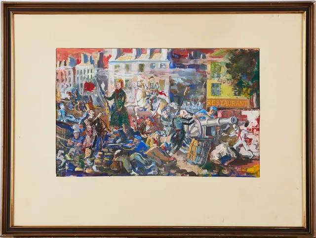 BERTIL BULL HEDLUND (1893-1950). "Till minne 23-27 maj 1871", gouache på papper, signerad Bertil Bull Hedlund.