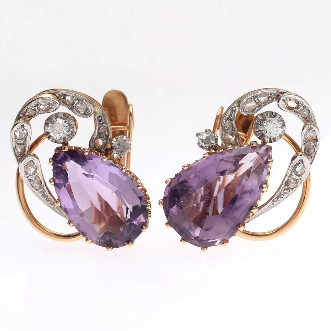 Amethysts and diamonds earrings, circa 1940. — Earrings — Balclis