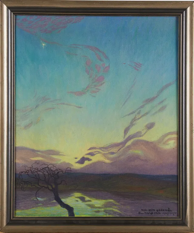 ALFRED PROESSDORF (1882-1925): Landskap i solnedgång, olja på duk, signerad och daterad 1918.