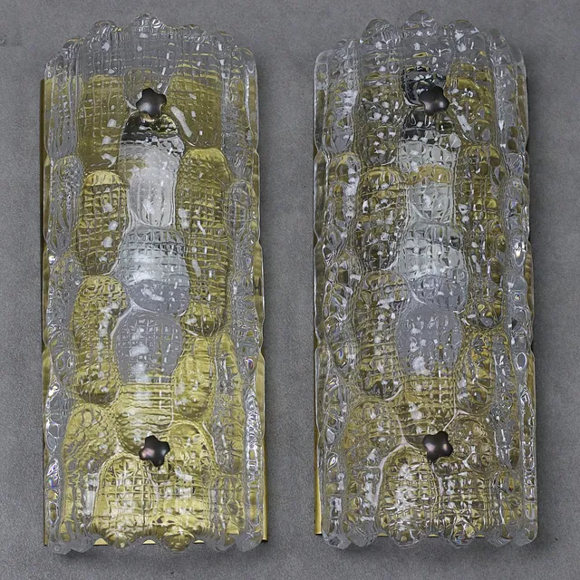 CARL FAGERLUND. Vägglampor, 1 par, mässing, glas, Orrefors 1960-tal.