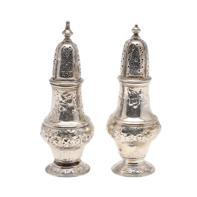 TWO GEORGE III SILVER PEPPERETTES.