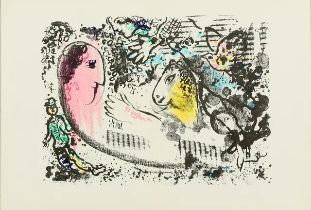 MARC CHAGALL (1885-1987). Indrammet litografisk tryk 'Reverie' fra Derière le Miroir nr. 182, 1969.