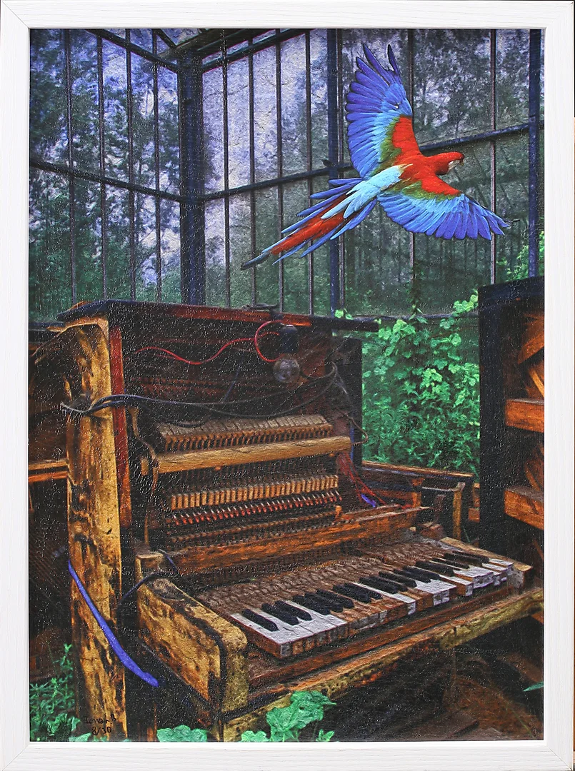 BENGT BENGTSSON. "The Old Piano", blandteknik, signerad Bengt B., numrerad 8/30. — Paintings — Garpenhus Auktioner