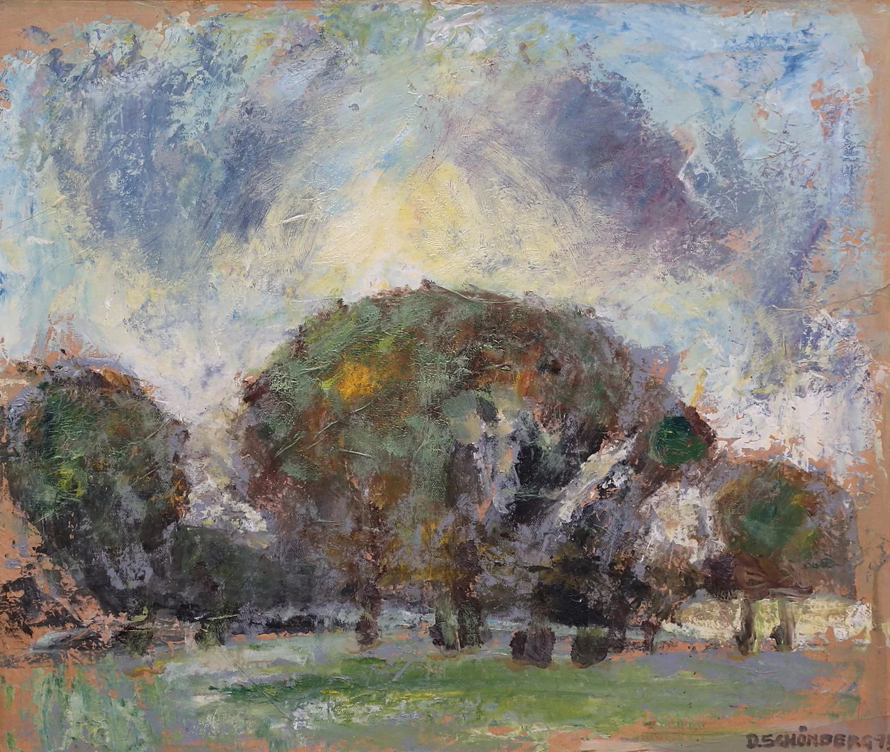 DAGNY SCHÖNBERG. Landskap. Olja på pannå, signerad D. Schönberg och daterad -73. — Paintings — Gomér & Andersson Linköping
