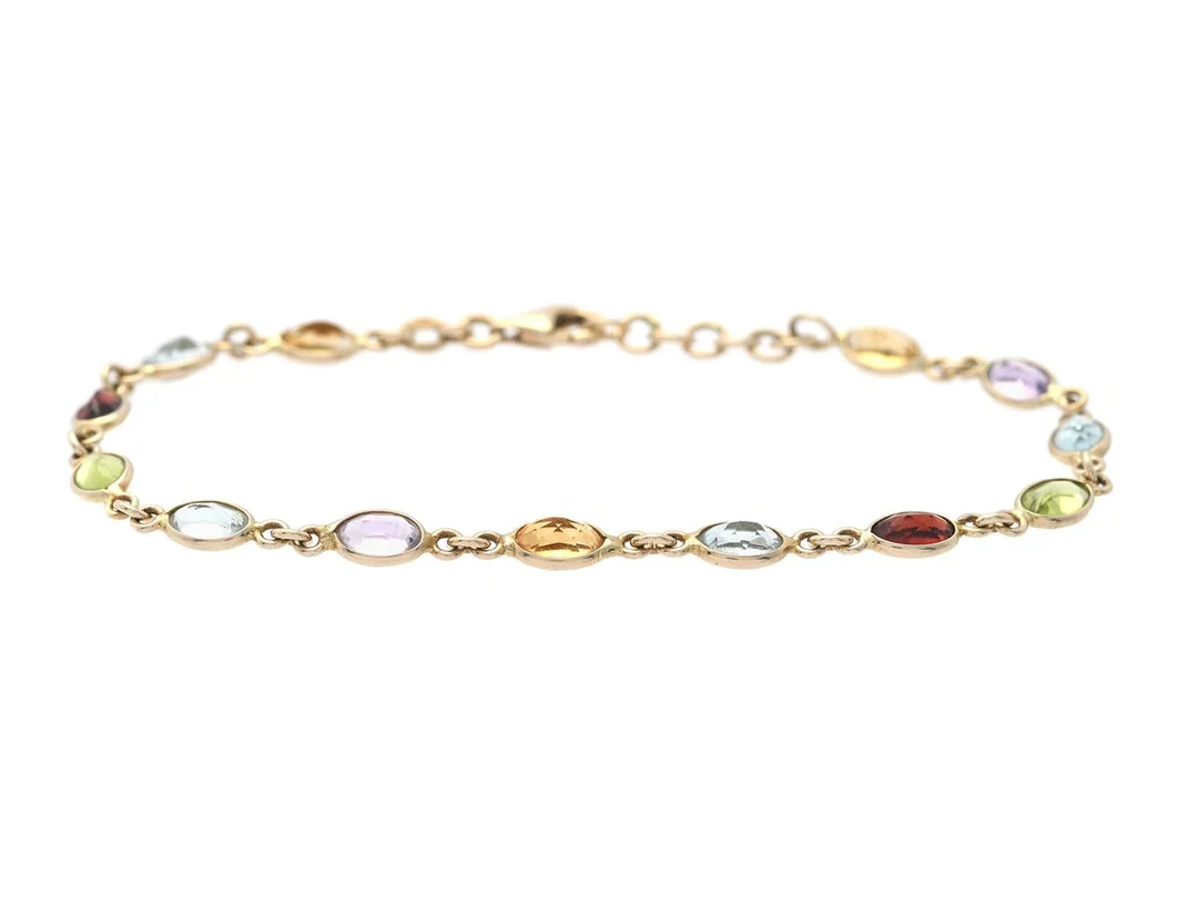 ARMBAND, 18K guld, färgstenar, längd 17,5-19 cm, vikt 5 g. — Smycken/Armband — Kaplans