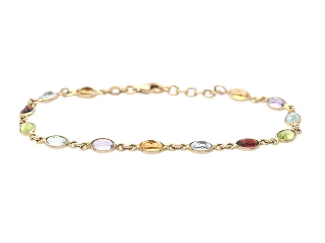 ARMBAND, 18K guld, färgstenar, längd 17,5-19 cm, vikt 5 g.