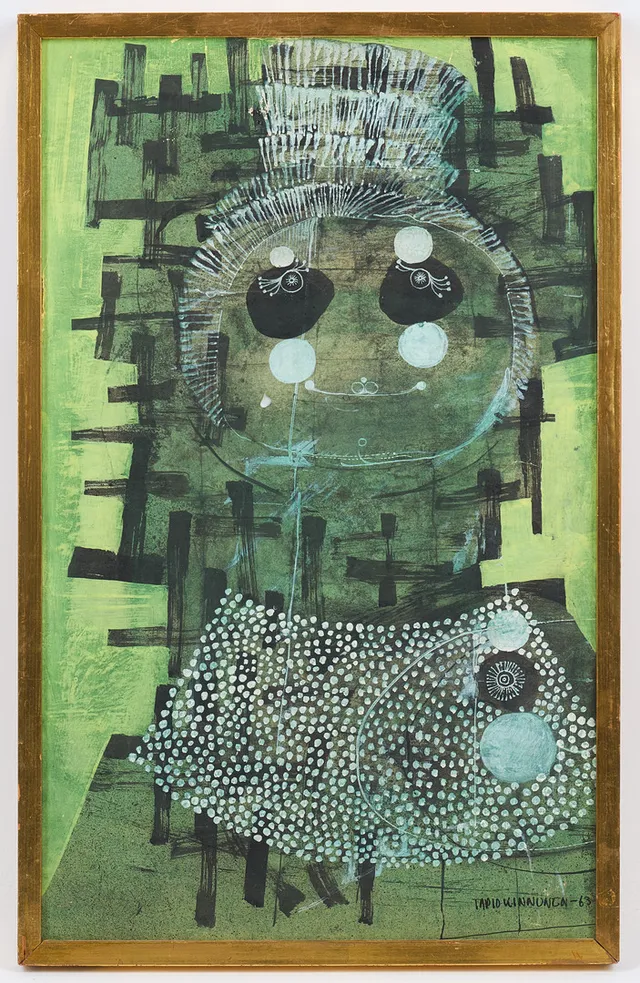 TAPIO KINNUNEN (1934-1981). Figur mot grön bakgrund, signerad samt daterad -63, gouache på papper.