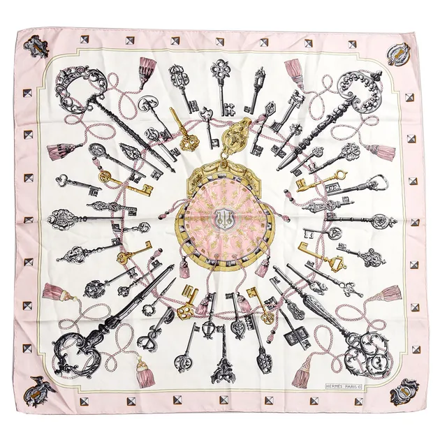HERMÈS, scarf, "Les Cles", Siden märkt "HERMÈS-PARIS". Designad av Cathy Latham 1965.