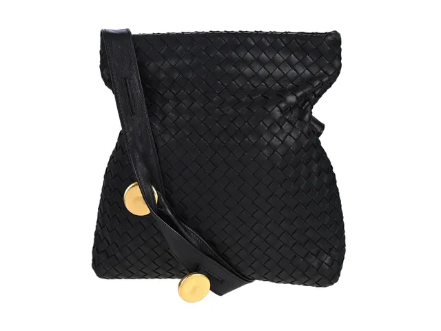 VÄSKA, BOTTEGA VENETA, svart flätat läder, guldfärgade beslag ,27x21x9 cm.