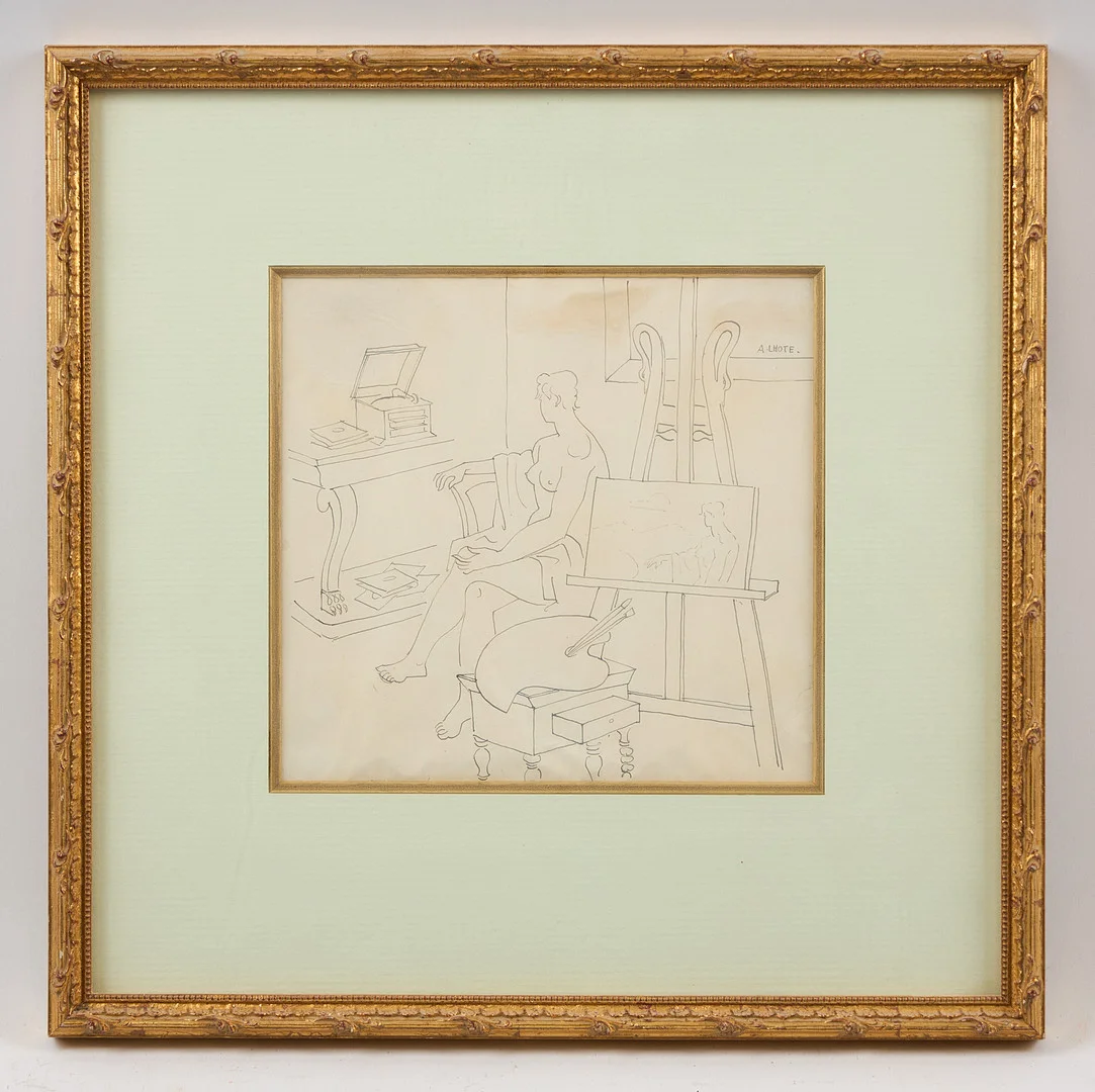 ANDRÉ LHOTE (1885-1962). Ateljéstudie ur serien "Modèle dans l’atelier", utförd 1930-1935, signerad, teckning. — Paintings — Stockholms Auktionsverk Helsinki