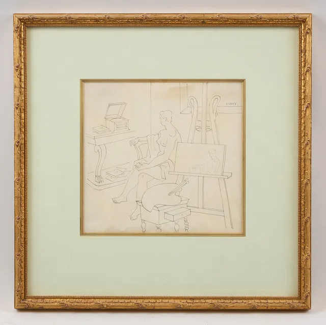 ANDRÉ LHOTE (1885-1962). Ateljéstudie ur serien "Modèle dans l’atelier", utförd 1930-1935, signerad, teckning.
