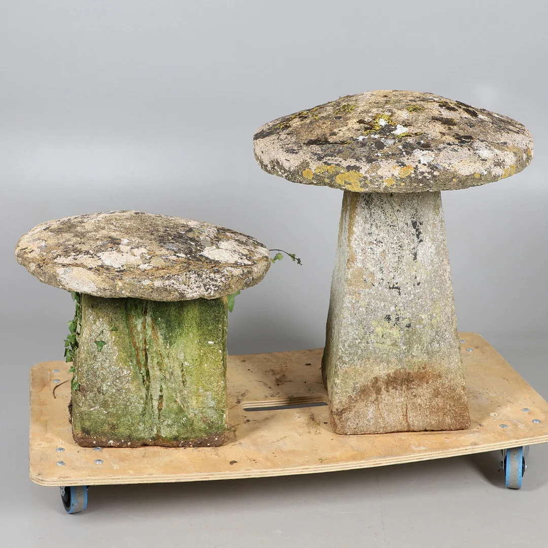 TWO STADDLE STONES. — Garden — Lawrences Auctioneers