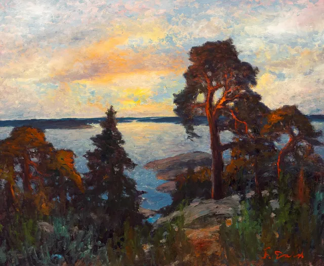 FRANS GARD. Skärgårdsmotiv med tallar, olja på duk, signerad, F. Gard.