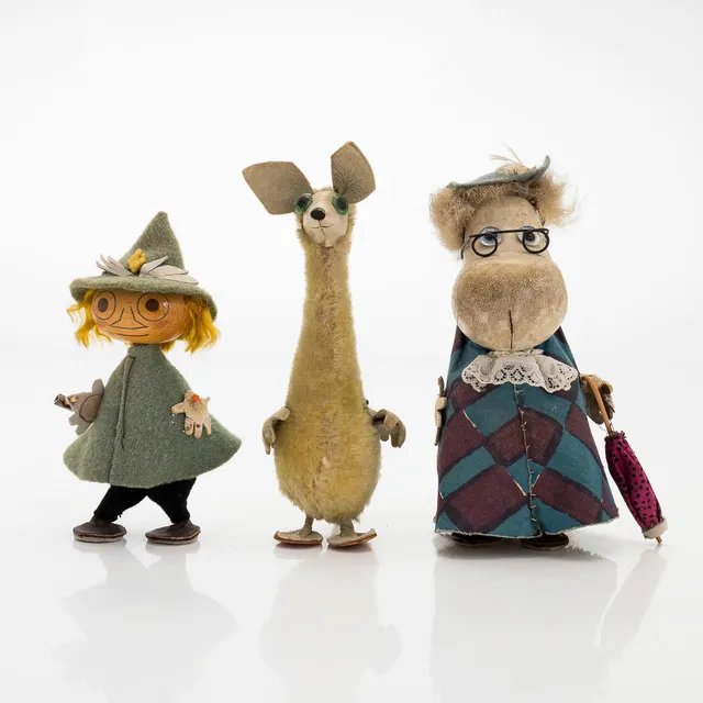 Muminfigurer, 3 st, Hemulen, Snusmumriken och Sniff, Ateljée Fauni, 1950/60-tal.