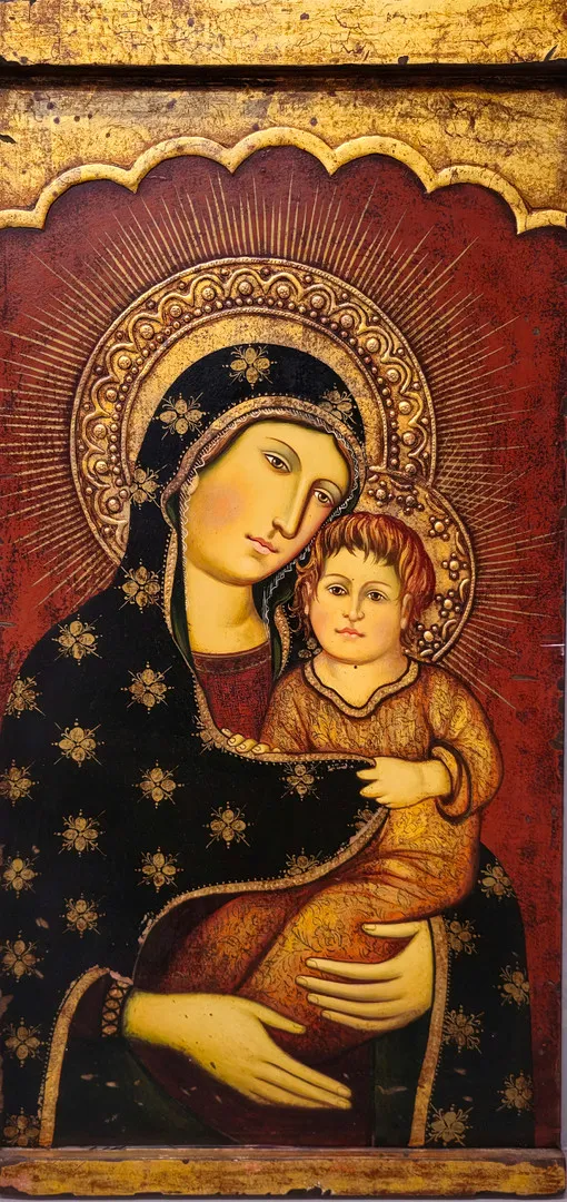 VIRGEN CON EL NIÑO. ÓLEO SOBRE TABLA. C. 1960S.