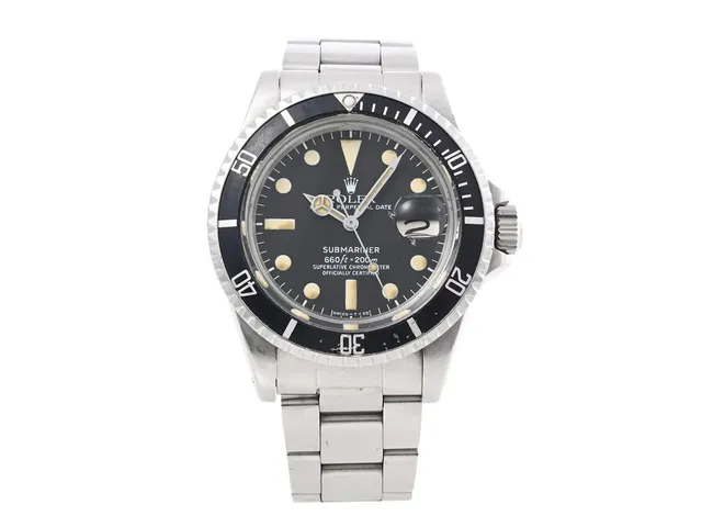 ROLEX, Oyster Perpetual Date, Submariner (660ft=200 m, Swiss-T<25), Chronometer, Ref nr. 1680, Serie nr. 5865170, Cal 1570, Verk nr. D887478, Boett nr. 5512 (utbytt), herrur, 40 mm, stål, automatisk, plexiglas, datum, utbytt lysplupp i dykring (Luminova), Oysterlänk, viklås, Ref nr. 93150-VB/580, ca 1978, box (ej tidsenlig/ej komplett).
