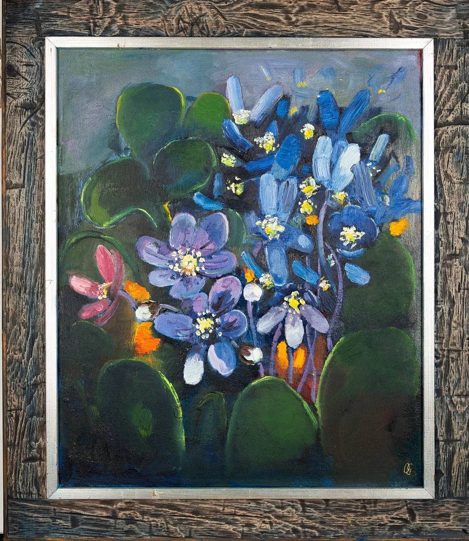 OLLE GUSTAFSSON. Olja på pannå, "Vårens Ögon". — Paintings — Norrlands Auktionsverk