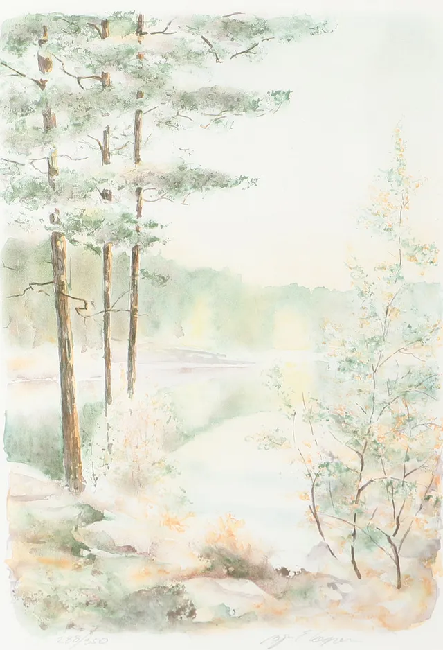 BJÖRN EKEGREN. Sjölandskap, färglitografi, signerad.