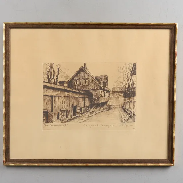 ERNST HÄLLGREN (1889-1944). "Bellmanshuset", etsning.