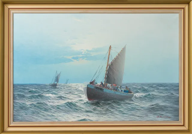 JOHAN OSSIAN ANDERSSON. Fiskare till havs, olja på duk, signerad.