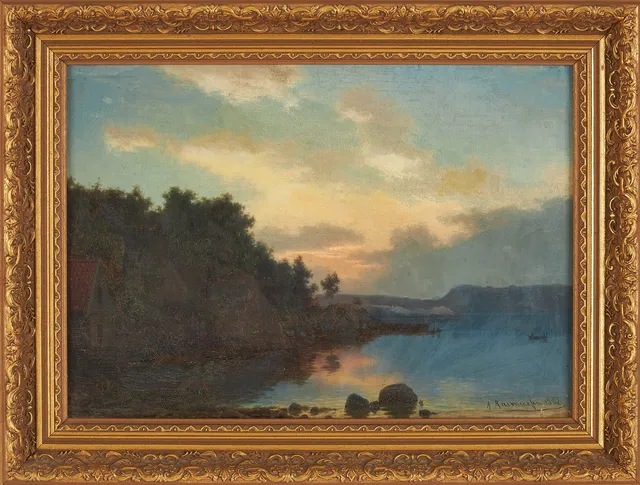 GEORG ANTON RASMUSSEN (1842-1914). Havsmotiv i skymning, olja på duk, signerad, daterad 1862.