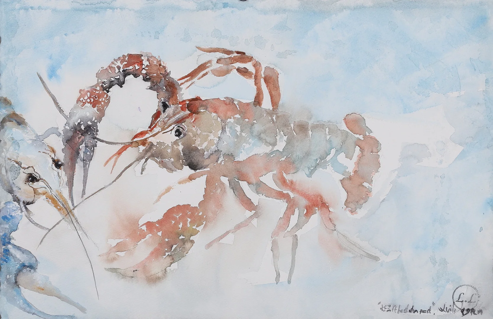 LEILA LAGRÉN (LEILA VAN DYKE). AKVARELL, "Kräftfest utan pest", signerad. — Paintings — Gomér & Andersson Norrköping