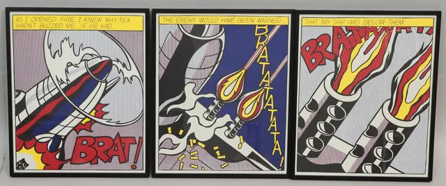 ROY LICHTENSTEIN. Efter, Offsettryck, 3 st, "As I Opened Fire", USA, 1900-tal.